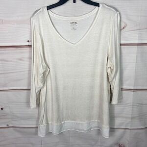 Apt. 9 Top Women 0X Ivory Gold V-Neck Blouse 3/4 Sleeve Chiffon Hem Knit Stretch
